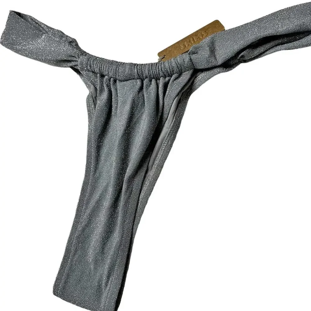 NWT Skims Cheeky Tanga Swim Bottoms Metallic Nickel Women 4X